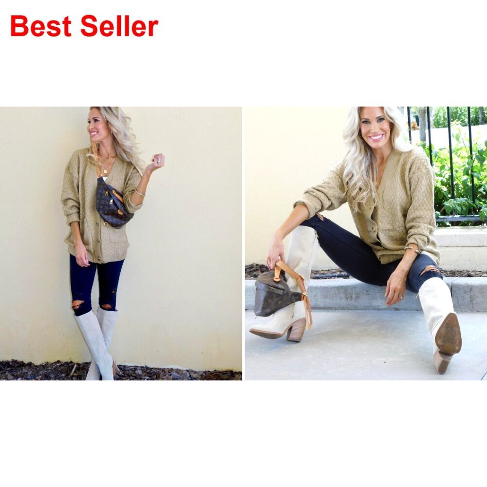 Long Sleeve Cable Knit Cardigan with Pockets Open Front Fall Sweater - Picture 5 of 7
